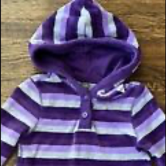 5/$25💜 Baby Gap Velour Hooded Sweater Dress | Purple Gray Striped | Soft Warm - Picture 2 of 2